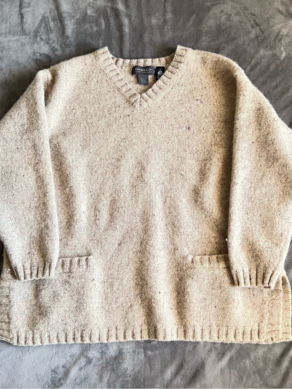Vintage Lane Bryant Designs & Co 100% Pure New Wool Tweed V-Neck Tunic Sweater 2